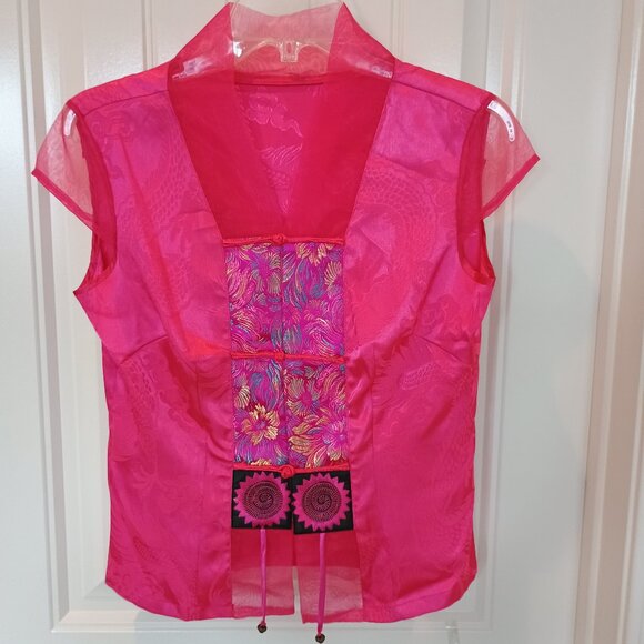 Small 2 PC Set Top & Pants Traditional Chinese Embroidered Embellished Gold Lace - Picture 1 of 16